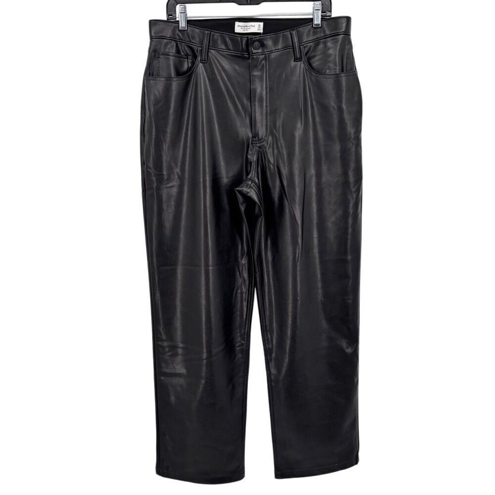 Abercrombie & Fitch The 90s Relaxed High Rise Faux Leather Pants Black Sz14 NWT